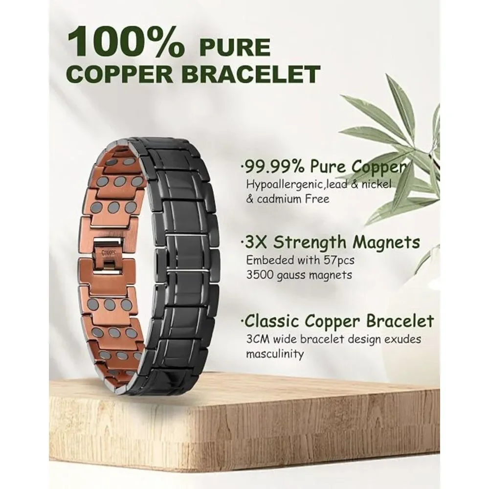 Men's 99.99% Pure Copper Magnetic Bracelet & Ring Set 9